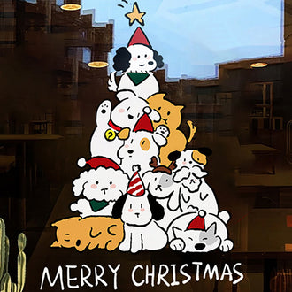 Adorable Puppy Christmas Tree Window Cling