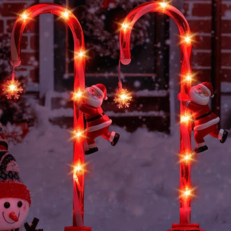 2 Pack -  Solar Powered LED Candy Cane Light with Santa