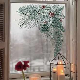 Vintage Christmas Pine Needle & Holly Window Cling