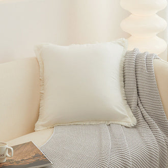 17"X17" gezellige witte kussensloop met franje