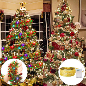 Christmas LED Ribbon & Tinsel Garland Combo Set
