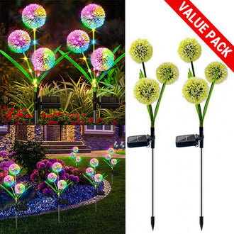 2 pezzi - Lampada da palo a forma di dente di leone a LED ad energia solare