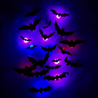 24 pièces - Décoration de chauve-souris 3D illuminée pour Halloween