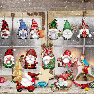 24 Pcs - Wooden Christmas Gnome Hanging Ornament