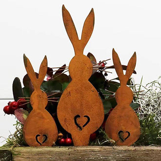 3 Pcs - Rusty Metal Bunny Garden Stake