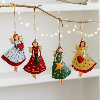 4 Pcs - Rustic Metal Christmas Angel Hanging Ornament