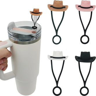 4 Pcs - Tampa de Canudo em Forma de Chapéu de Cowboy de Silicone 