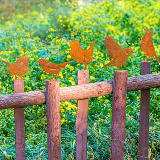 5 Pcs - Rusty Metal Birds Fence Decoration