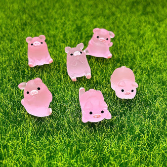 6 Pcs - Glow In the Dark Miniature Piggy Decor