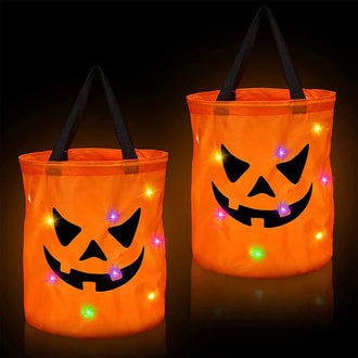 Borsa per caramelle con zucca illuminata a LED