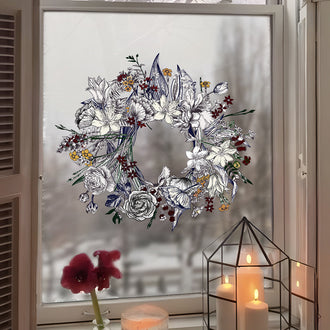 Vintage Floral Wreath Window Cling