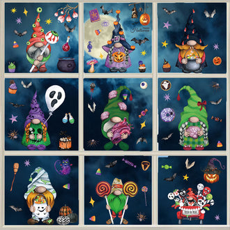 9 feuilles de stickers pour fenêtre à l'effigie de gnomes d'Halloween
