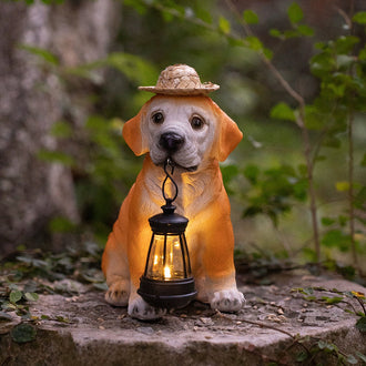 Adorable Labrador Garden Statue with Solar Lantern