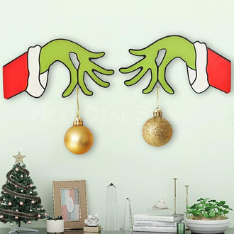 Decoración de puerta de madera de mano de Grinch de Navidad