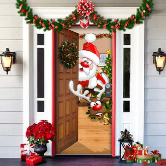 Christmas Santa Claus & Reindeer Door Cover