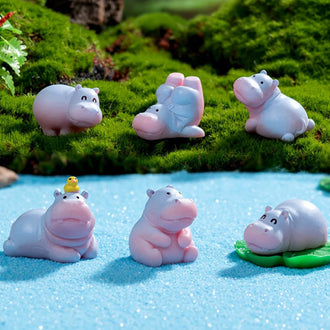 6 Pcs - Adorable Hippo Fairy Garden Ornament