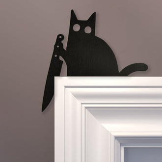Décoration de porte en métal pour chat d'Halloween