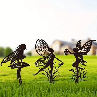 Metal Fairy Silhouette Garden Yard Stake