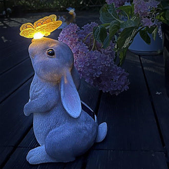 Solar Powered Bunny & Butterfly Statue