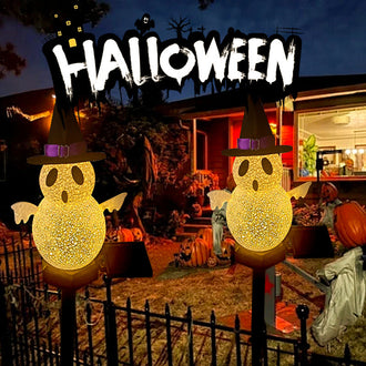 Lampe solaire sur piquet en forme de chapeau de sorcier fantôme