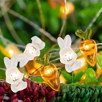 Adorable cadena de luces LED con forma de conejito y zanahoria