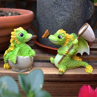 2 pezzi: decorazione da giardino con drago verde