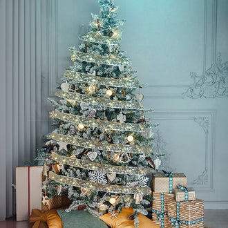 Luz de cinta plateada navideña LED blanca cálida de 32 pies