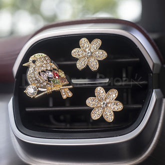 3 pezzi - Deodorante per auto con fiori e uccelli scintillanti