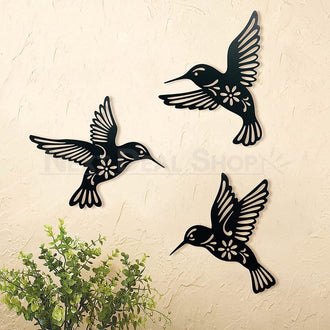 3 pezzi: decorazione da parete in metallo con colibrì