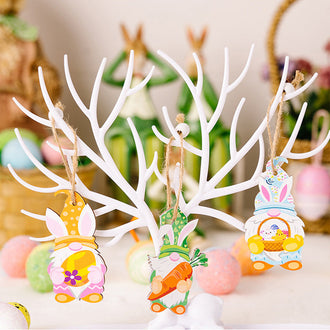 9 piezas - Adorno colgante de madera de gnomo de Pascua