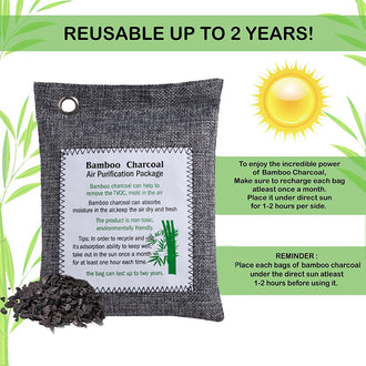 2 Packungen Luftreinigungsbeutel aus Bambuskohle – Geruchsentferner für Zuhause, Auto und Schrank