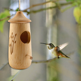 Casa de beija-flor de madeira natural