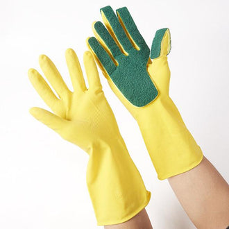 Dish Washing Cleaning Gloves with Scouring Pad (2pairs)