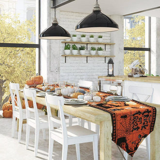 Chemin de table tissé en mélange de lin sur le thème d'Halloween