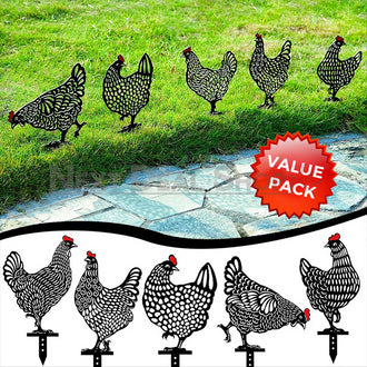 5 Pcs -  Chicken Family Garden Silhouette Yard Stake