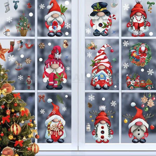 9 feuilles d'autocollants pour fenêtre en forme de gnome de Noël