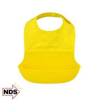 Bavoir enroulable pour bébé avec plateau récupérateur de nourriture en silicone (3 couleurs disponibles)