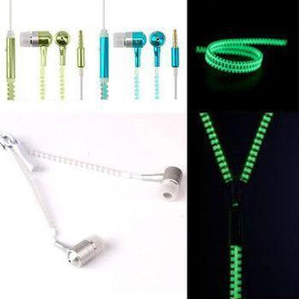 Glow In Dark Zipper Headphones - No More Tangled wires!