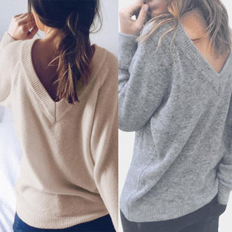 Diepe V-hals gebreide trui