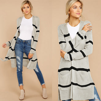 Oversized gestreept gebreid vest